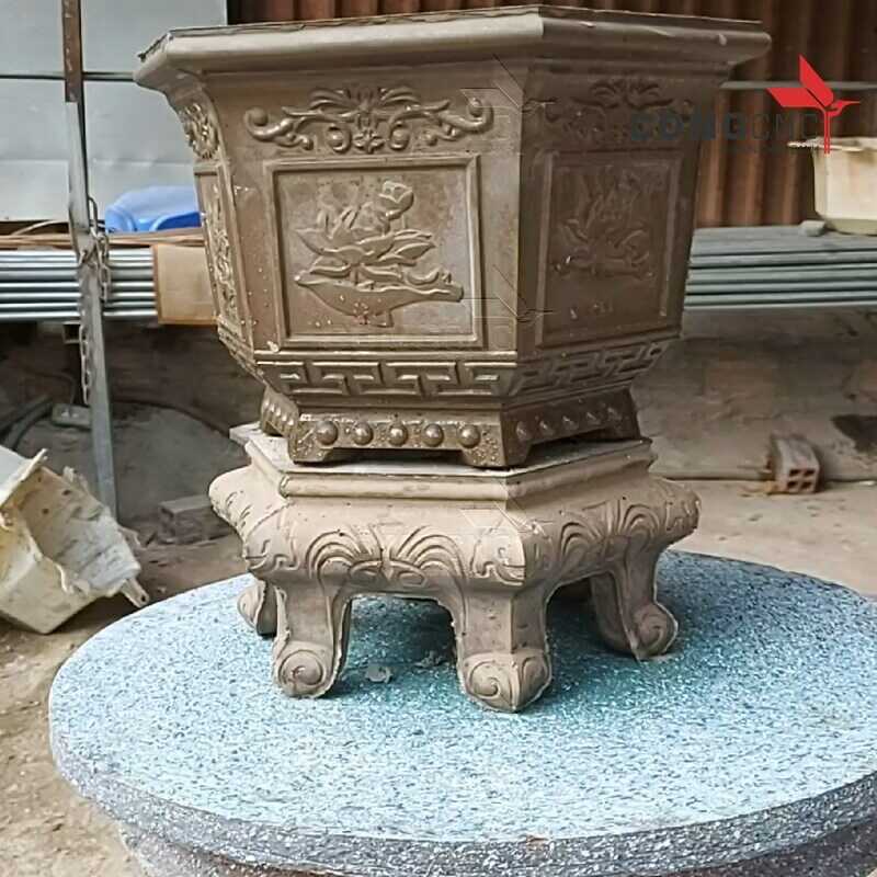 Khuôn Đúc Chậu ABS, Lục Giác 30 Hoa sen, Phúc lộc thọ + Đôn Kỷ