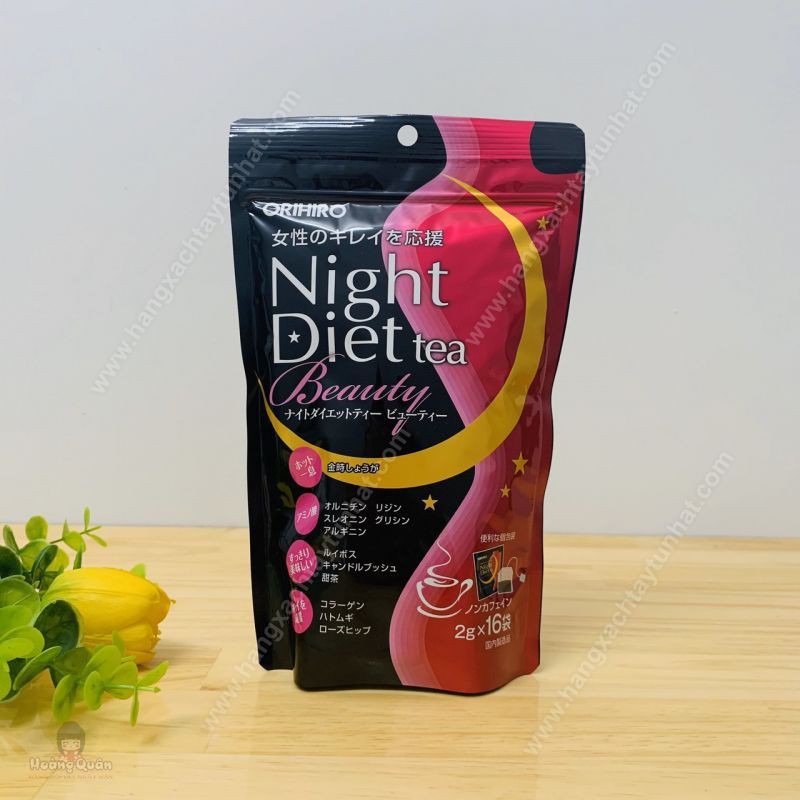 Trà Night Diet Tea Orihiro màu hồng (2gr x 16 túi) nhập khẩu từ Nhật bản