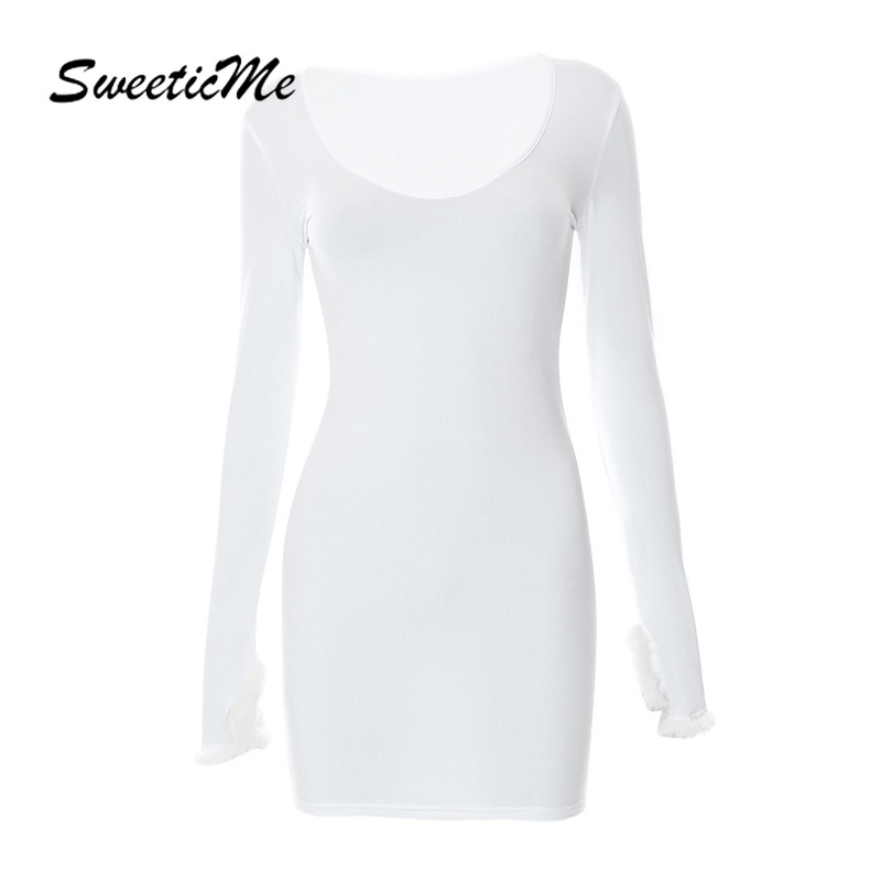 Đầm Tay Dài Cổ Chữ V Màu Trơn Thời Trang   Quyến Rũ Cho Nữ