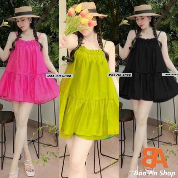 Sét bộ nữ 2 dây chất vải Kate xoè gồm hai món áo và quần