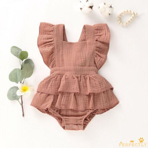 Bộ áo liền quần nhún bèo bằng cotton dễ thương cho bé sơ sinh 0-18 tháng