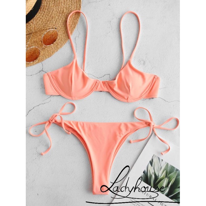 Bộ bikini cổ chữ V màu sắc thời trang gợi cảm dành cho nữ