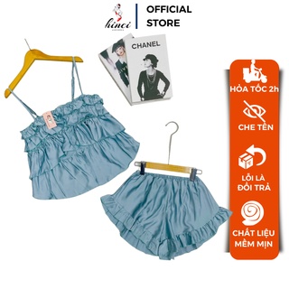 Đồ ngủ 2 dây - đồ bộ mặc nhà - Set ngủ chất lụa mát mềm mại bèo tầng có nút gài [DN63]