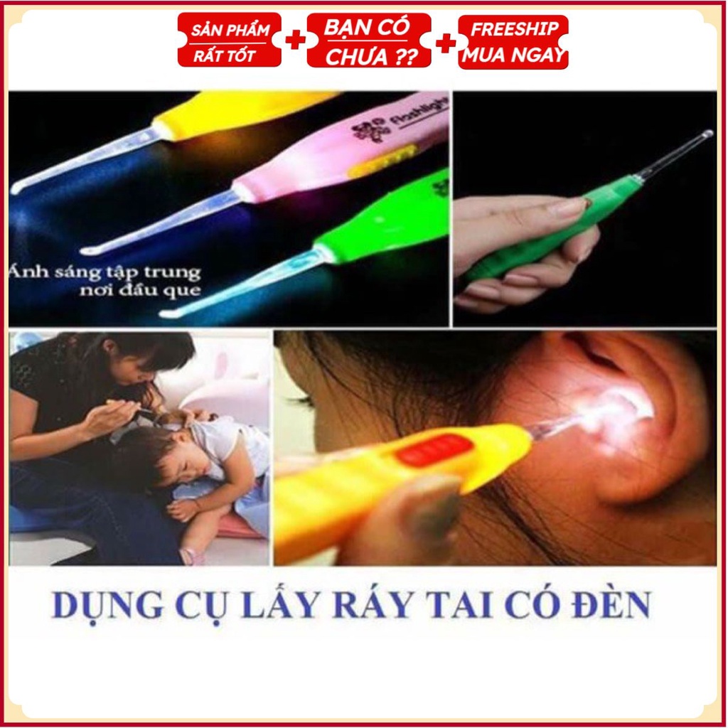 #Combo 6 Dụng Cụ Lấy Ráy Soi Tai Có Đèn Cho Người Lớn Và Em Bé Loại 1 - Máy Vệ Sinh Ngoáy Hốc Dáy