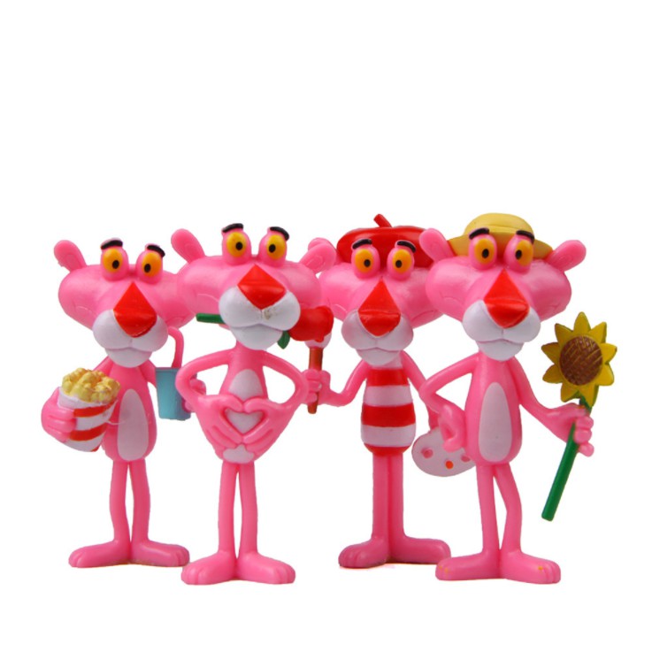 Bộ 04 mô hình báo hồng Pink Panther trang trí tiểu cảnh, móc khóa, DIY