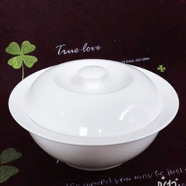 Thố cơm sứ trắng cao cấp có nắp có kích thướt 9inch (24 cm) Quà tặng từ Unilever.