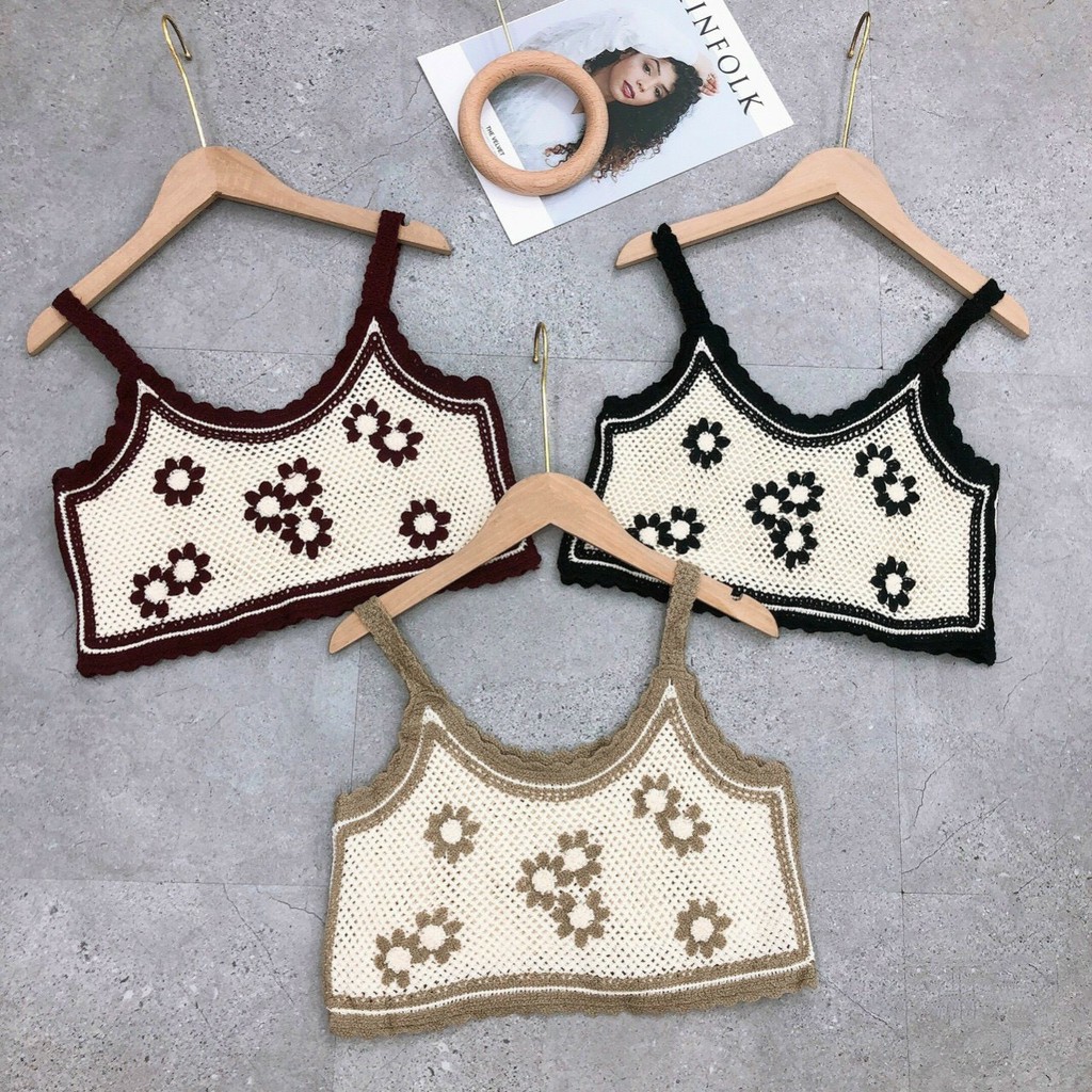 áo hai dây croptop thêu hoa nhiều màu