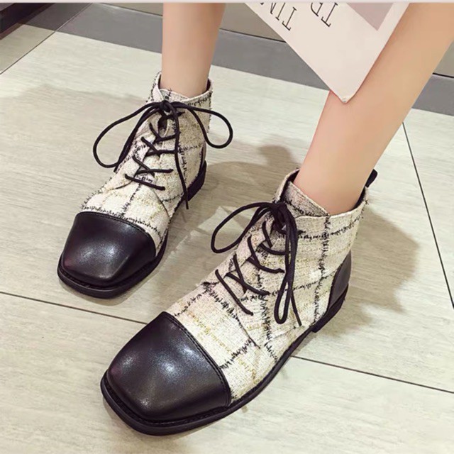 (Order) Boots kẻ buộc dây cổ thấp