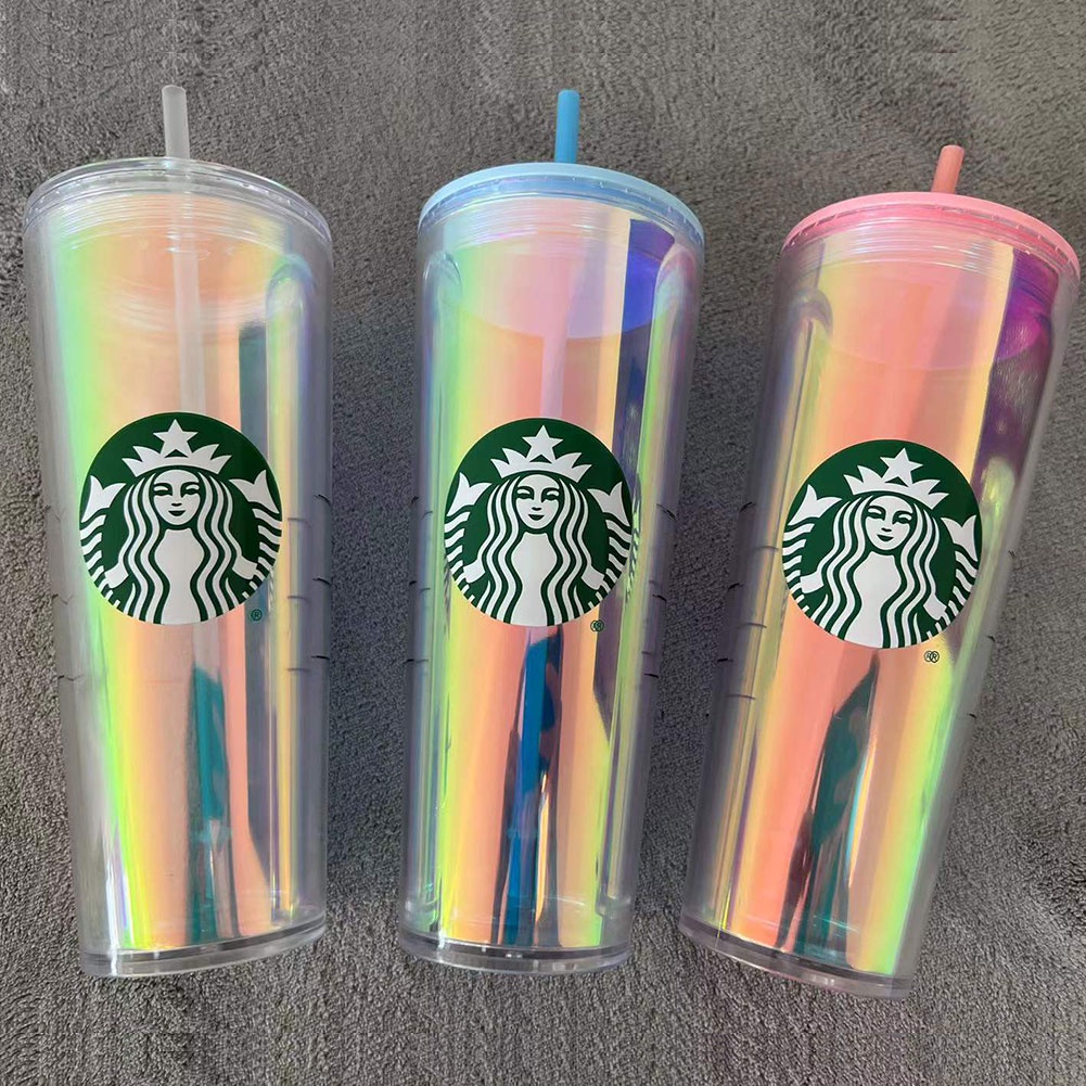 Bình Giữ Nhiệt Cao Cấp Starbucks 2 Lớp Nhựa Trong Suốt Ống Hút Ly Cao Cấp Chất Lượng 100% Nguyên Bản