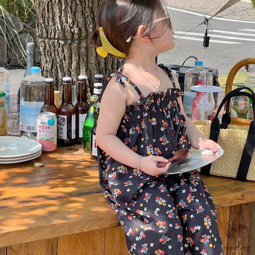 Bộ Áo Liền Quần Hai Dây Ống Rộng Phong Cách Hàn Quốc Cho Bé Gái