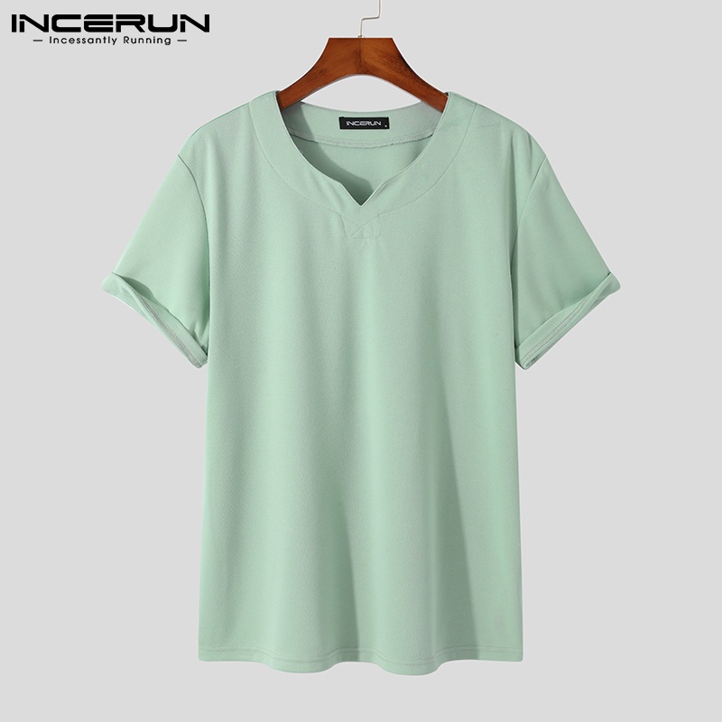 Áo nam INCERUN tay ngắn cổ chữ V 3 màu trơn đơn giản tùy chọn