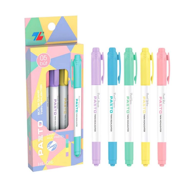 BÚT DẠ QUANG PAZTO 2 ĐẦU HL016 - BÚT HIGHLIGHT PASTEL THIÊN LONG - HIGHLIGHTER PEN PASTEL INK