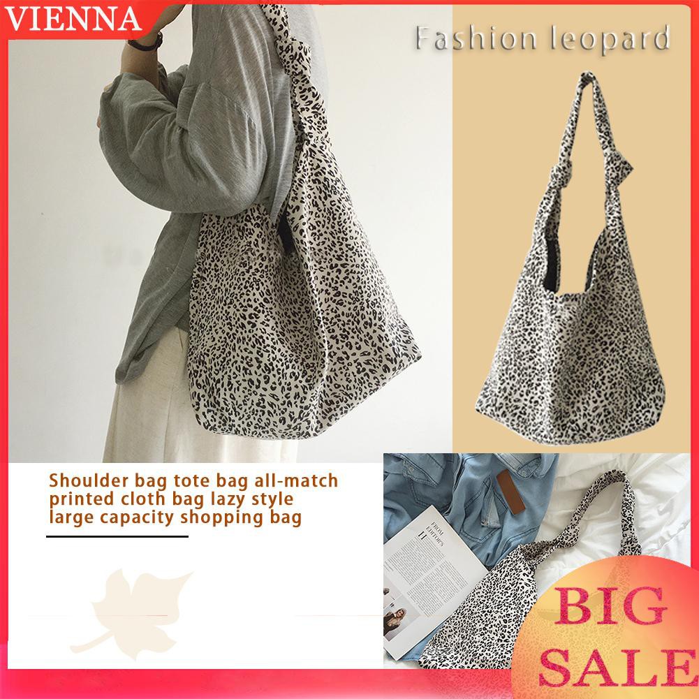 Túi tote cotton xách tay du lịch cỡ lớn hoa văn da beo thời trang nữ