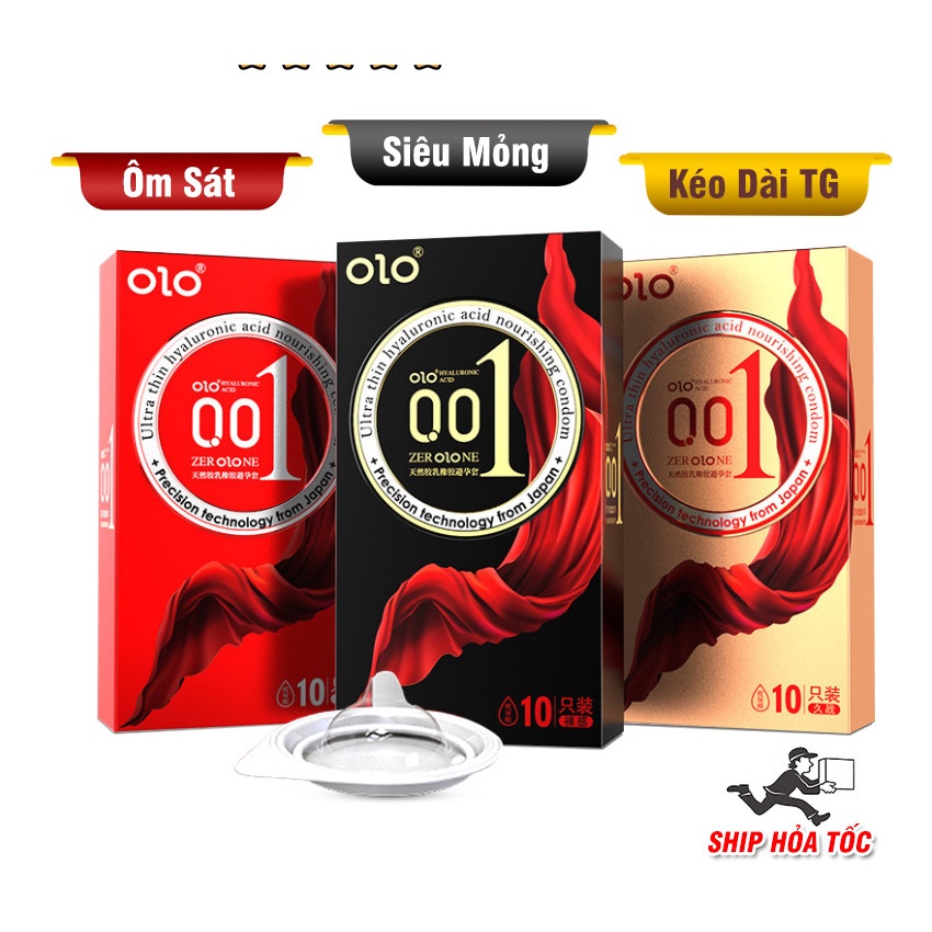 Bao cao su OLO Thin 001 mm Square Red, bcs 0.01 gân gai siêu mỏng kéo dài thời gian