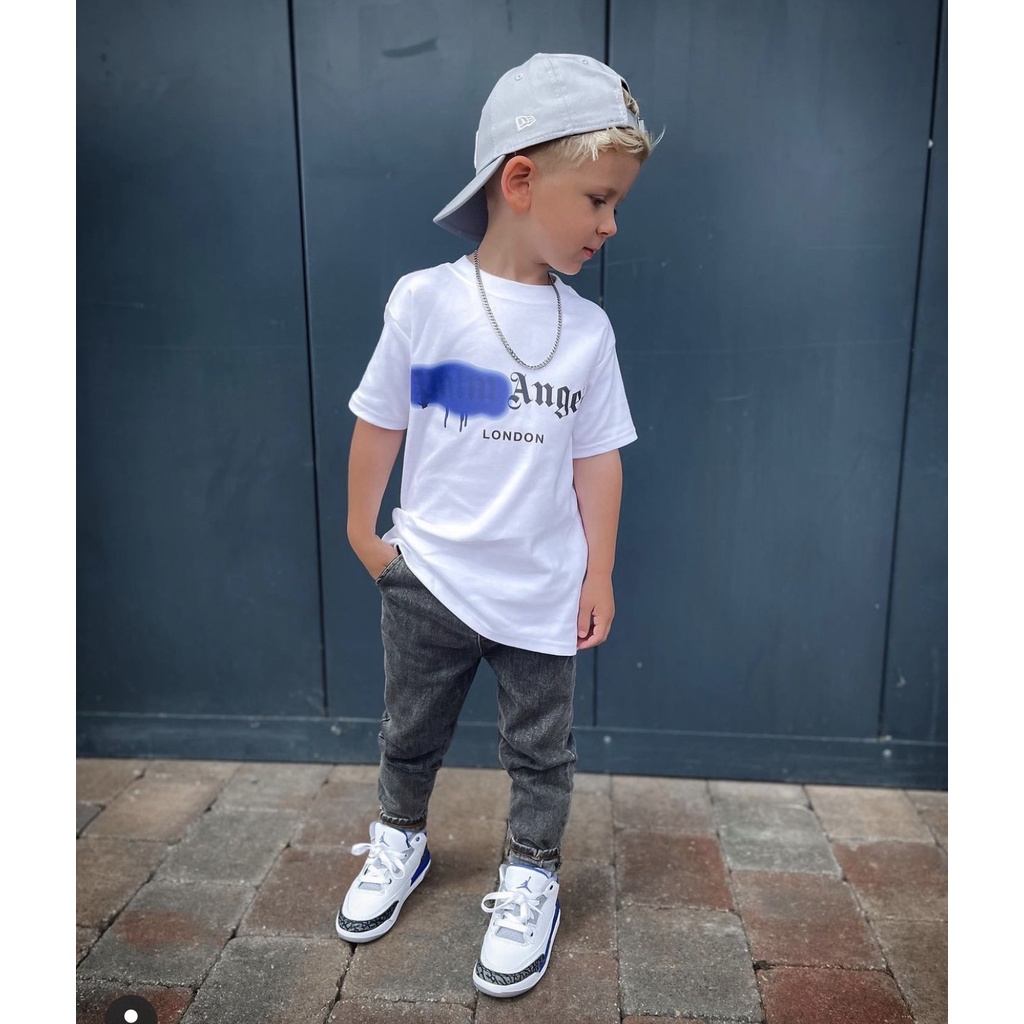 Áo thun tay lỡ Palm Angel water cho bé , áo thun unisex form rộng , Kid_genZ