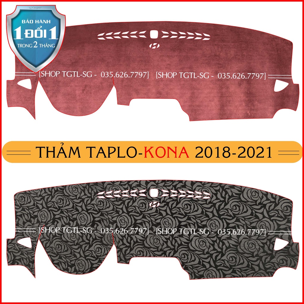 [Kona-2018 đến 2021] Thảm Taplo oto loại da vân gỗ,da cacbon,da nỉ đen và nhung lông cừu dày 3 lớp
