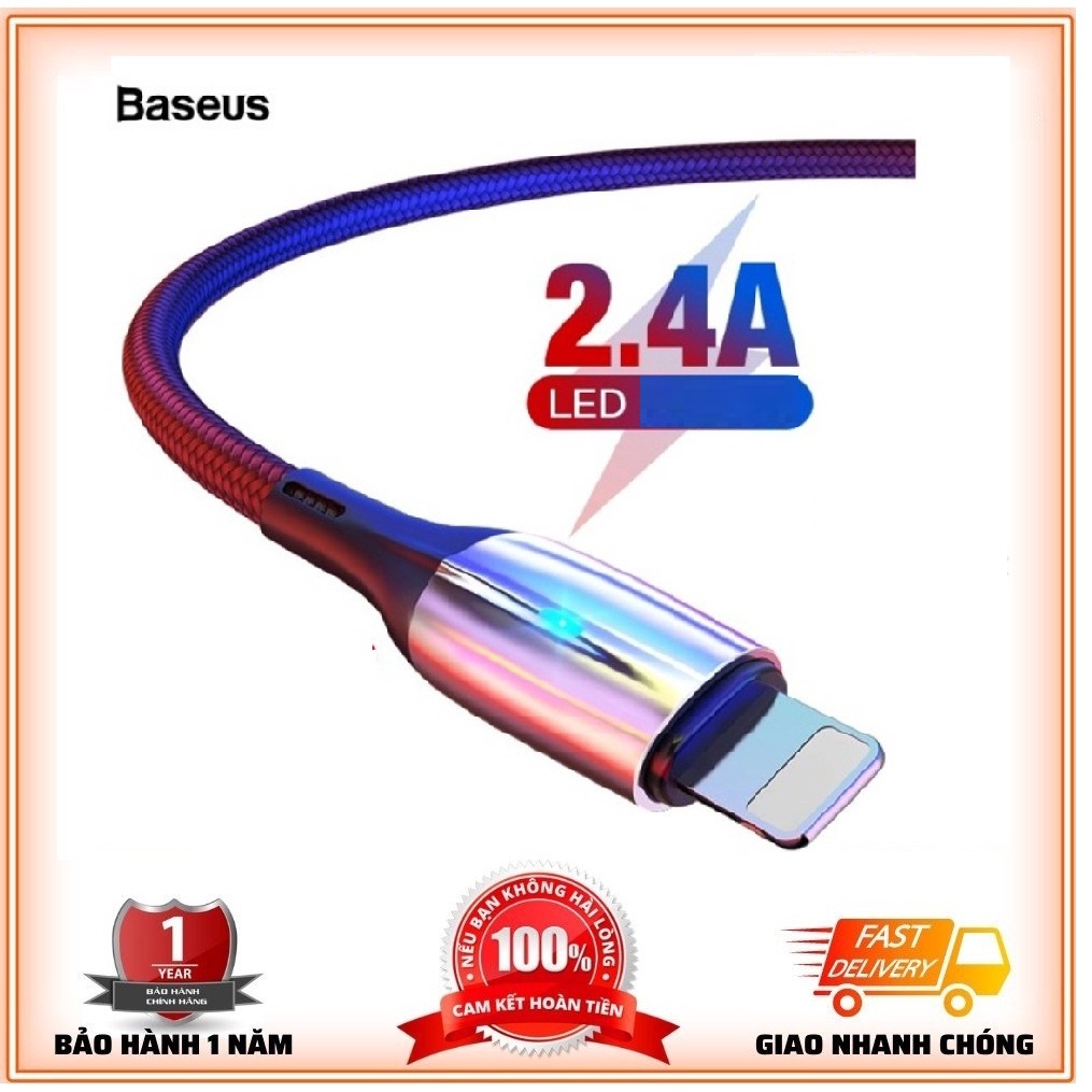Dây sạc Baseus Horizontal Chính Hãng Sạc Nhanh 5v-2.4A 12W, có đèn led sang trọng, hỗ trợ truyền dữ liệu - BH 12 Tháng