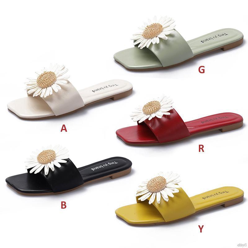 Korean Wild Sweet Temperament Wild Flat Bottom Flower Flip Flops Fashion Sandals And Slippers