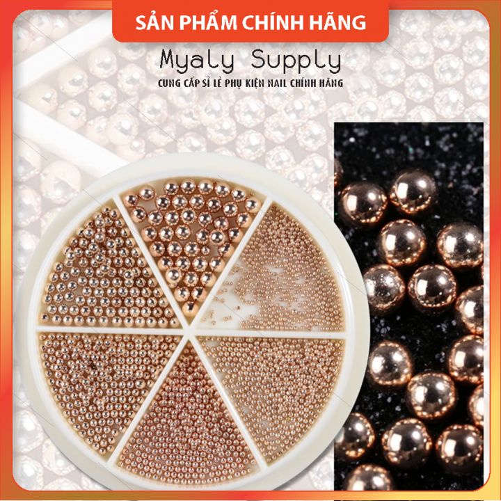 Set Bi Trang Trí Móng Kim Loại Khay Tròn 6 ngăn Mix Size