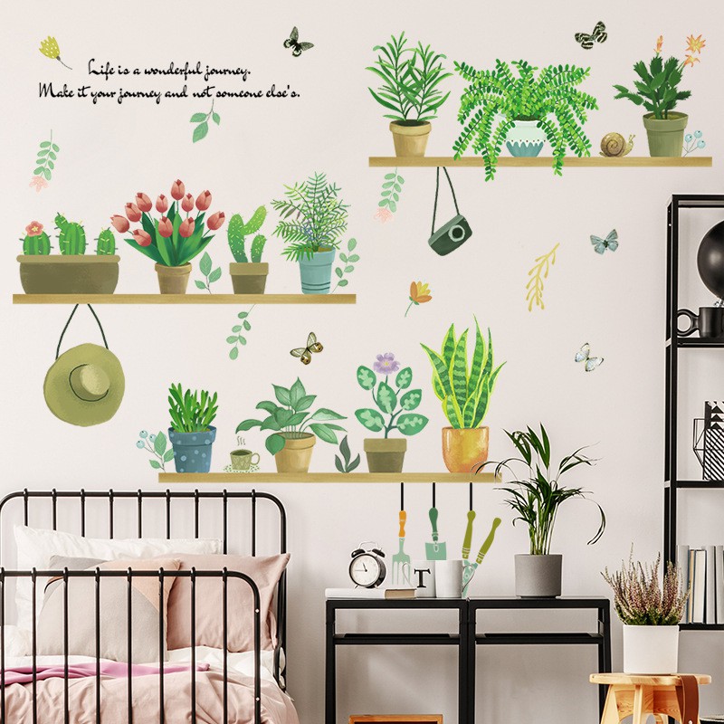 Decal dán tường kệ chậu cây mũ nhỏ XL7249