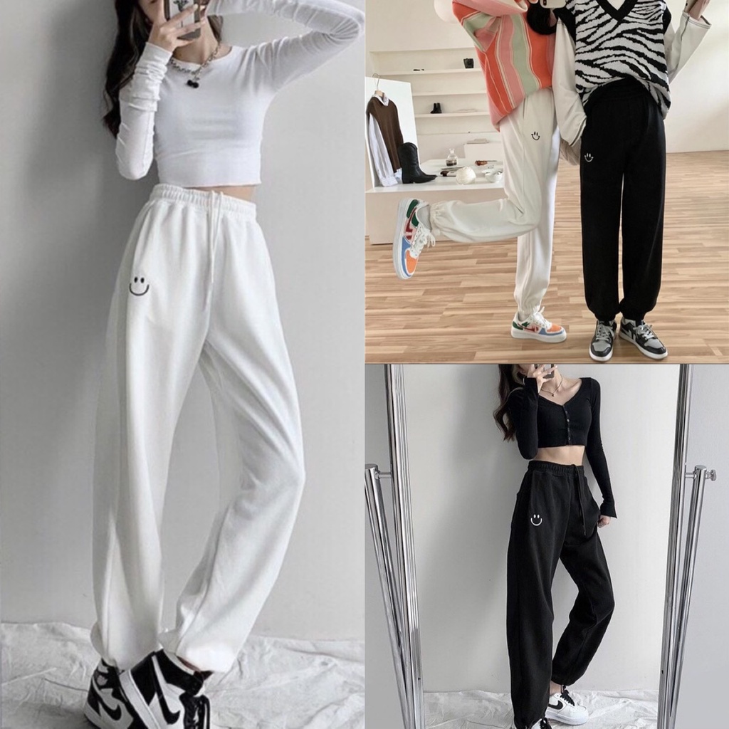 [Mã FAMARAL1 giảm 10K đơn 50K] Quần Nỉ Ống BOOM Unisex - Quần Nỉ form rộng bo gấu mặt cười jogger thun trơn Siêu HOT HIT