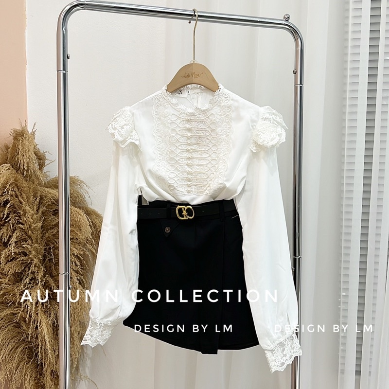 ÁO SƠ MI HOÀNG GIA PHA REN SANG CHẢNH CHẤT ĐẸP MS18268