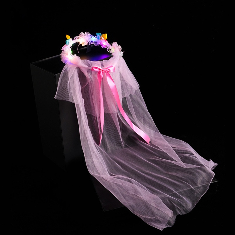 Mạng Che Mặt Đèn Led Hình Hoa Kèm Băng Đô Cho Cô Dâu