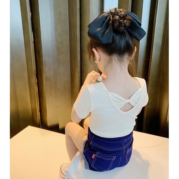 Áo Thun Cotton Thắt Nơ Phong Cách Hàn Quốc Cho Bé Gái 1-7 Tuổi