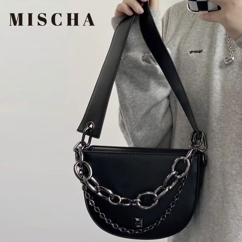 MISCHA Túi Đeo Chéo Vai Bằng Da PU Chất Lượng Cao Màu Trơn Phong Cách Hàn Quốc