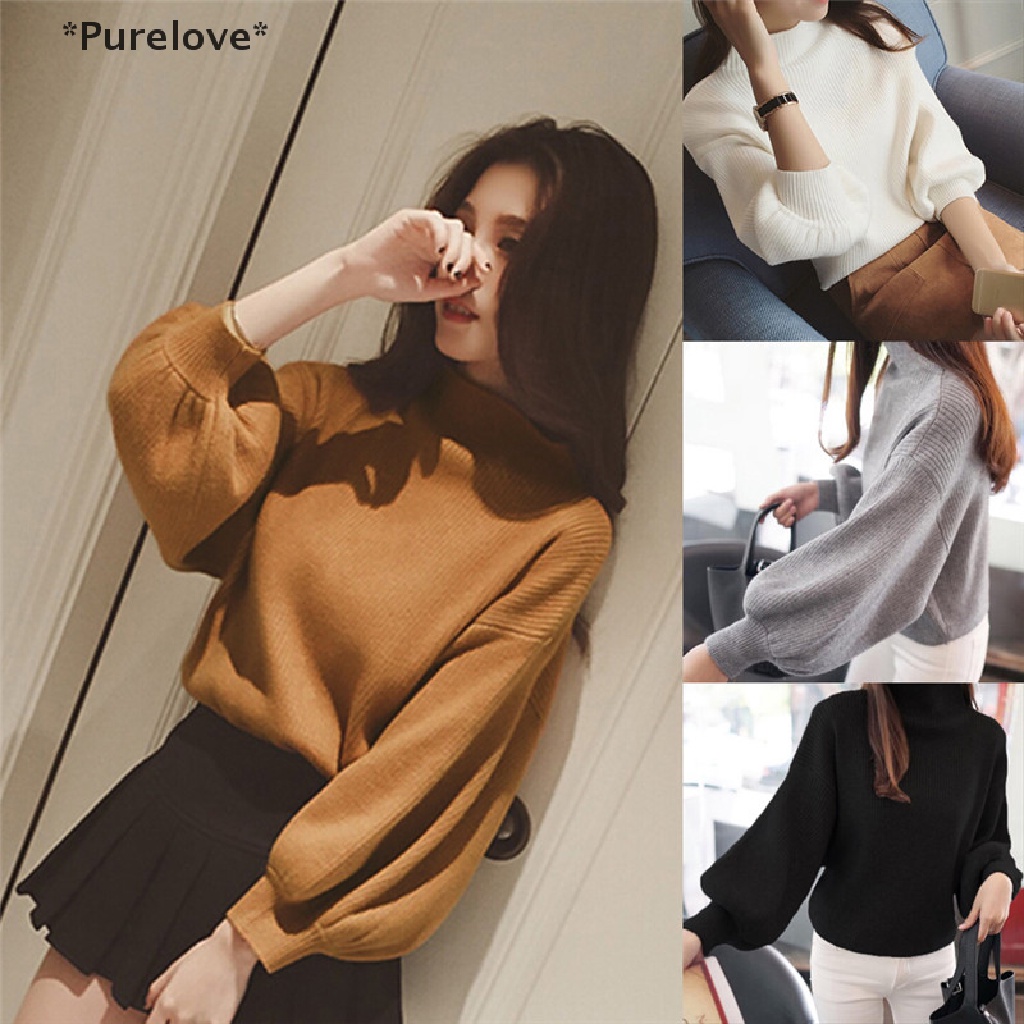 Áo Sweater Dệt Kim Cổ Lọ Tay Cánh Dơi Dáng Rộng Thời Trang Cho Nữ