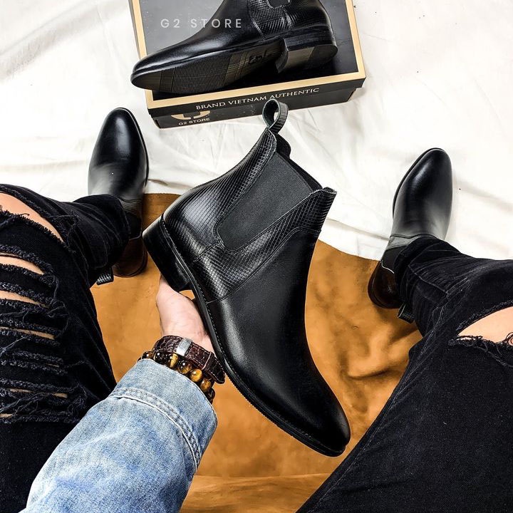 Chelsea boots G2 kiểu boot cao cổ da bò cao cấp đế gỗ khâu chắc chắn, Giày boot nam dáng giày tây chelsea boot nam