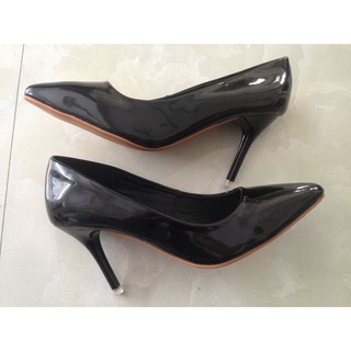 Giày Cao Gót Đen Bóng 7cm