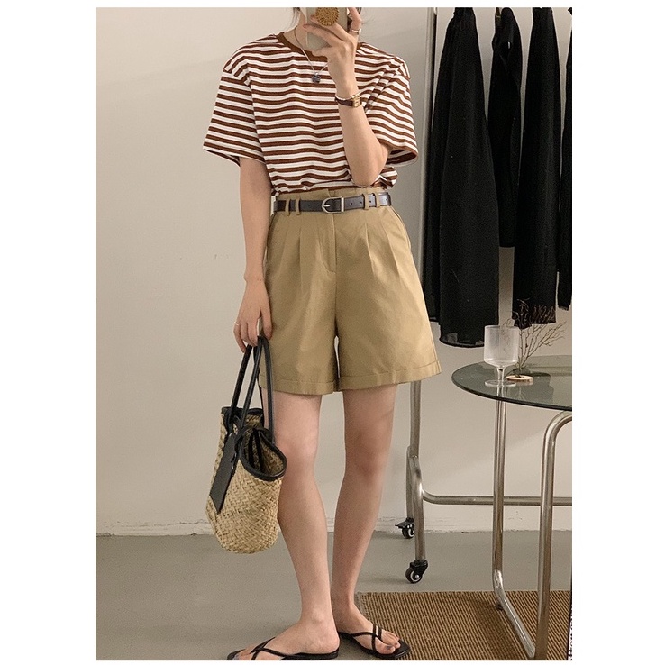 Áo Thun Cotton Tay Ngắn / Dài Họa Tiết Kẻ Sọc Phong Cách Mới 50409