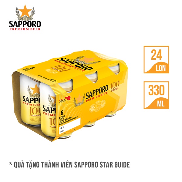 [Quà Tặng] Bia Sapporo Premium lốc 6 lon SPB100 (330ml/lon)