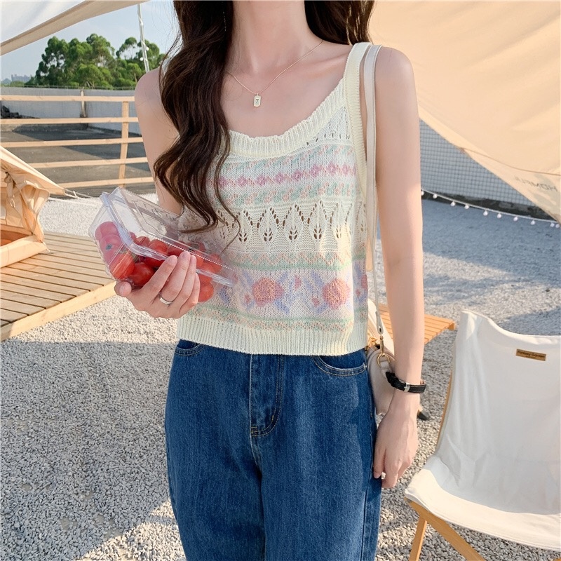 Áo hai dây dệt kim ZHELIHANGFEI đơn giản quyến rũ cho nữ