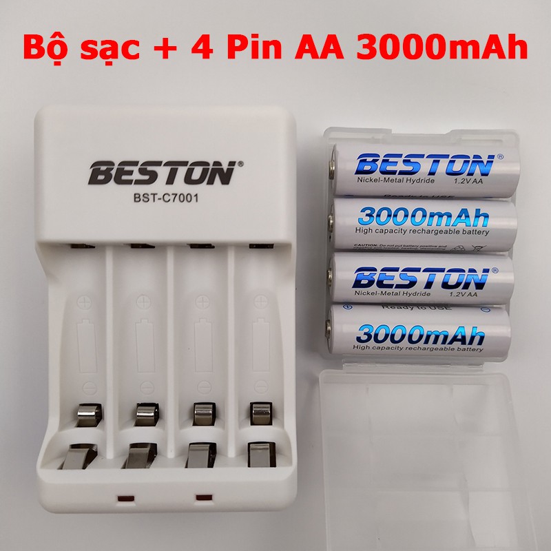 Pin sạc Beston AA AAA pin NiMH và Bộ sạc cho mic không dây, điều khiển từ xa, đồ chơi trẻ em