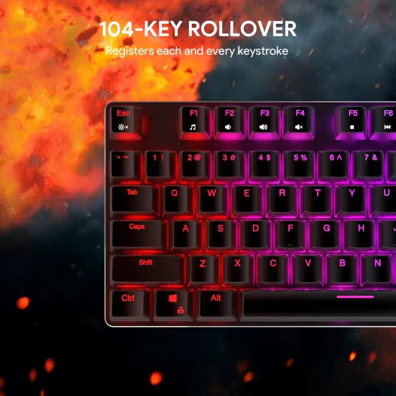 AUKEY KM-G12 Wired keyboard RGB Red Switch Mechanical Gaming Keyboard 7 colors 12 LED for Computer Laptop