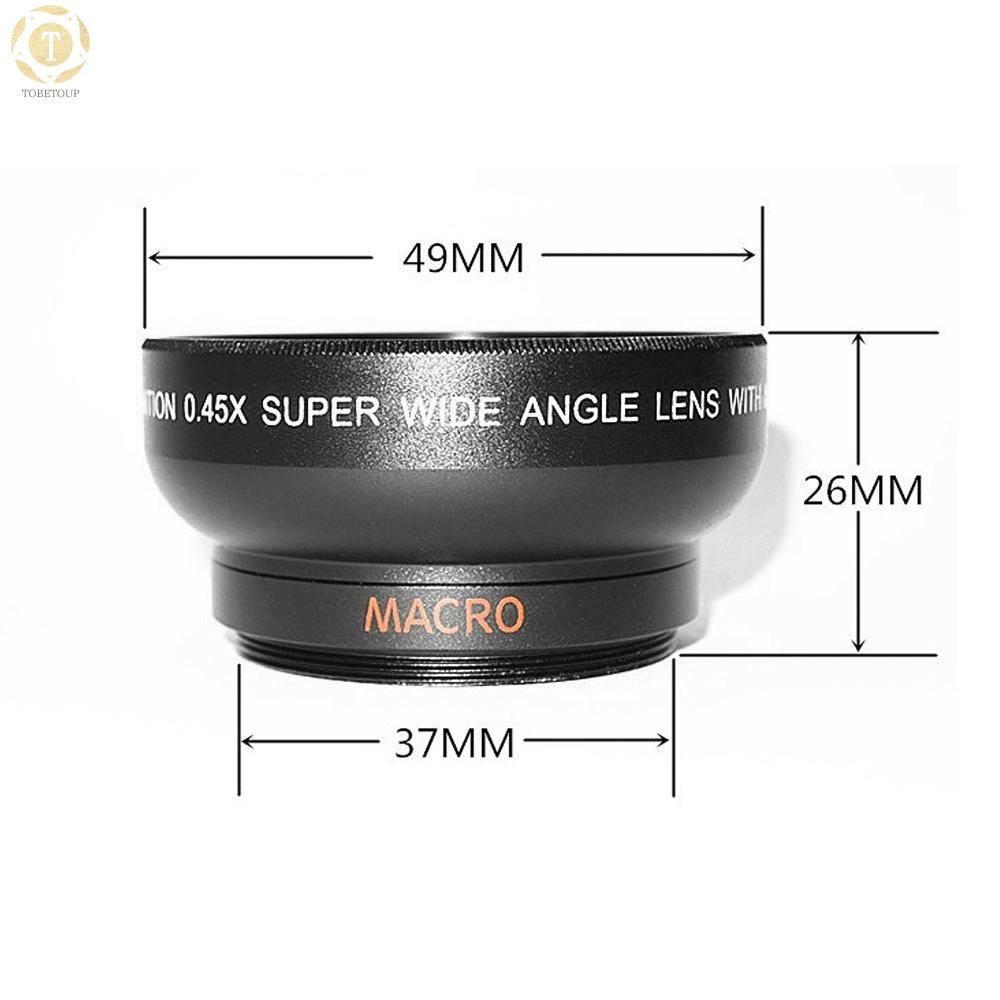 Shipped within 12 hours】 Universal Cell Phone Camera Lens 37mm Thread Smartphone Lens 0.45X 49UV Macro and Wide-angle Lens with Clip Lens [TO]