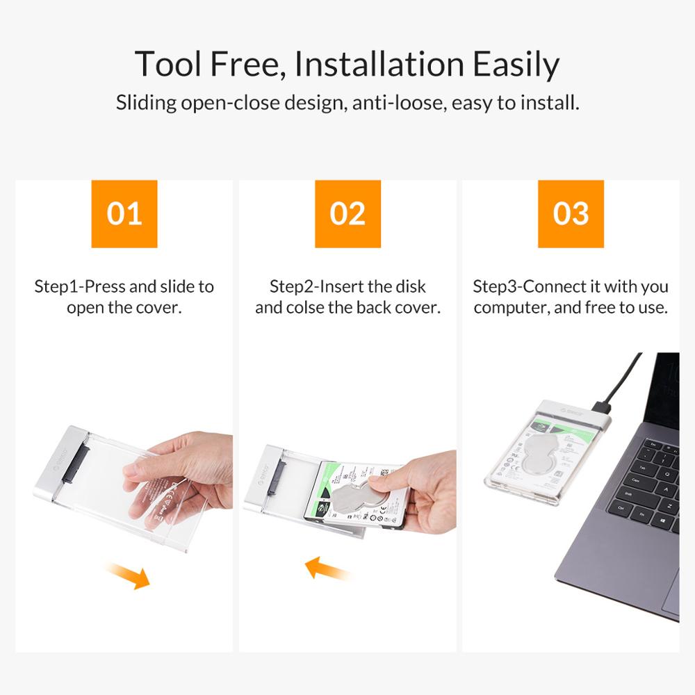 Hộp Đựng Ổ Cứng Orico HDD SSD SATA 2.5 Inch Màu Trong Suốt Hỗ Trợ Dung Lượng 4tb Và Giao Thức UASP 2129U3