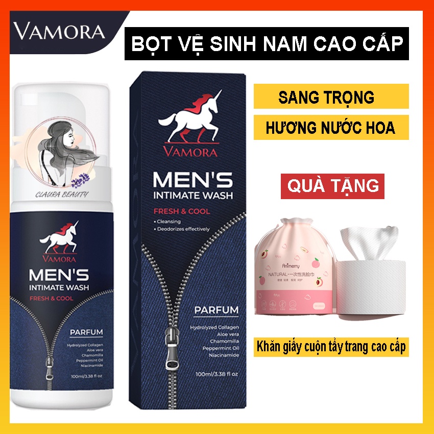 [TẶNG KHĂN LAU ĐA NĂNG] Dung Dịch Vệ Sinh Nam Dạng Bọt Hương Nước Hoa VAMORA 100ML,Bọt Vệ Sinh Nam Cao Cấp CLAURA BEAUTY