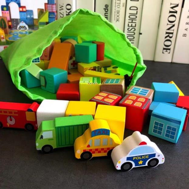 ĐỒ CHƠI GỖ MÔ HÌNH THÀNH PHỐ GIAO THÔNG nắp đỏ phát triển trí tuệ