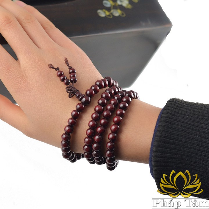 Chuỗi Vòng Tay Gỗ Hồng Mộc Cao Cấp 108 Hạt 6mm - Tâm Phong Thủy