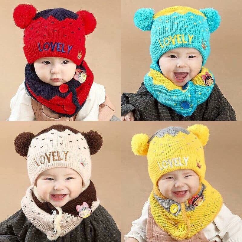 Set khăn mũ len quả bông lovely cho bé