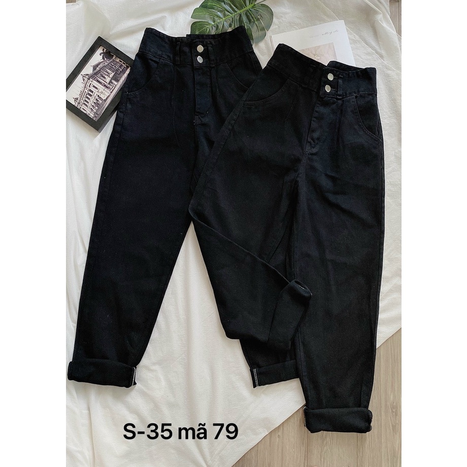 Quần baggy nữ jean màu đen hàng vnxk kiểu quần bò baggy 2 nút cao cấp bigsize MS79 kikajeans