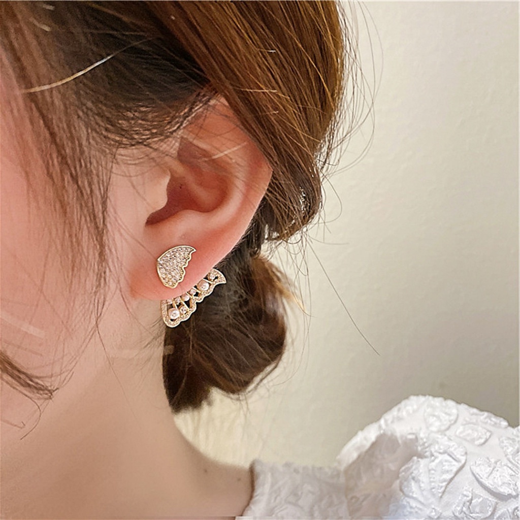 Khuyên Tai Hình Bướm Hai Chiều Đính Đá Zircon Dễ Thương Phong Cách Hàn Quốc
