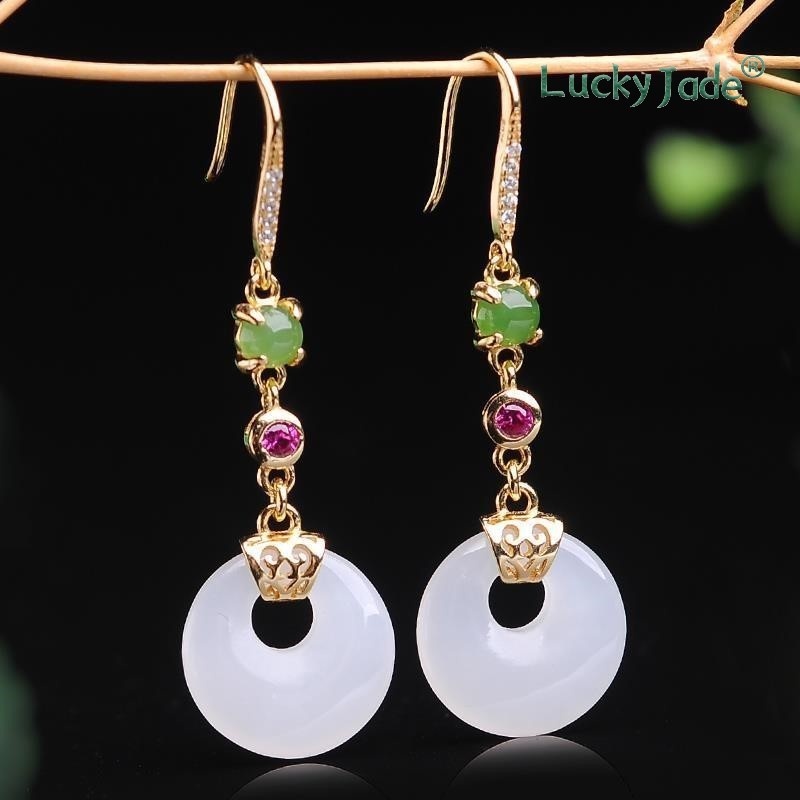 Khuyên Tai Bạc 925 Đính Ngọc Bích Trắng Thời Trang Cho Nữ