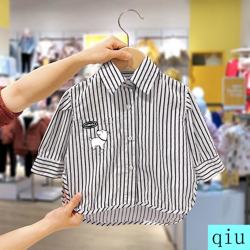 Áo Sơ Mi Mỏng Tay Dài Kẻ Sọc Mẫu Mới Mùa Xuân Hè Cho Bé Trai Gái 2021