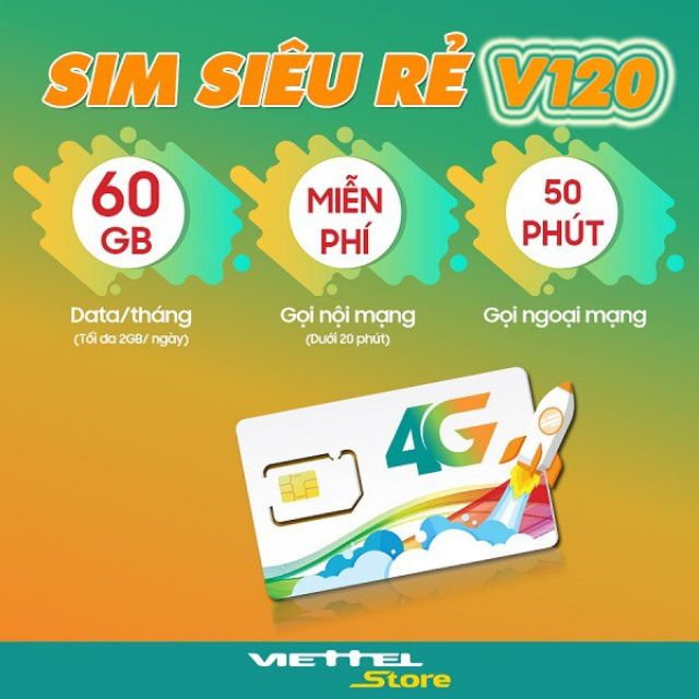 Sim Viettel V120 số dễ nhớ 60GB/Tháng và gọi nội mạng miễn phí
