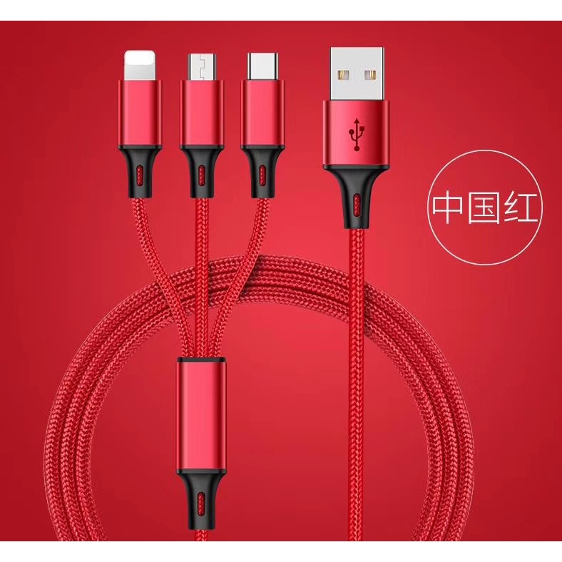 Cáp sạc và cáp OTG High-quality Nylon Braided Type-C Lightning Micro USB Data Cable 3 in 1 Fast Charge Stable Data Transmission Charging Cable