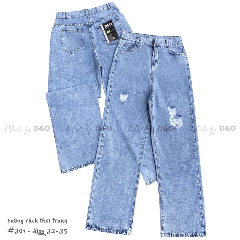 Quần Ống Suông Dài 105cm BigSize / Quần Dài Ống Rộng Jeans Phom To Không Giãn CẮT LAI TUA